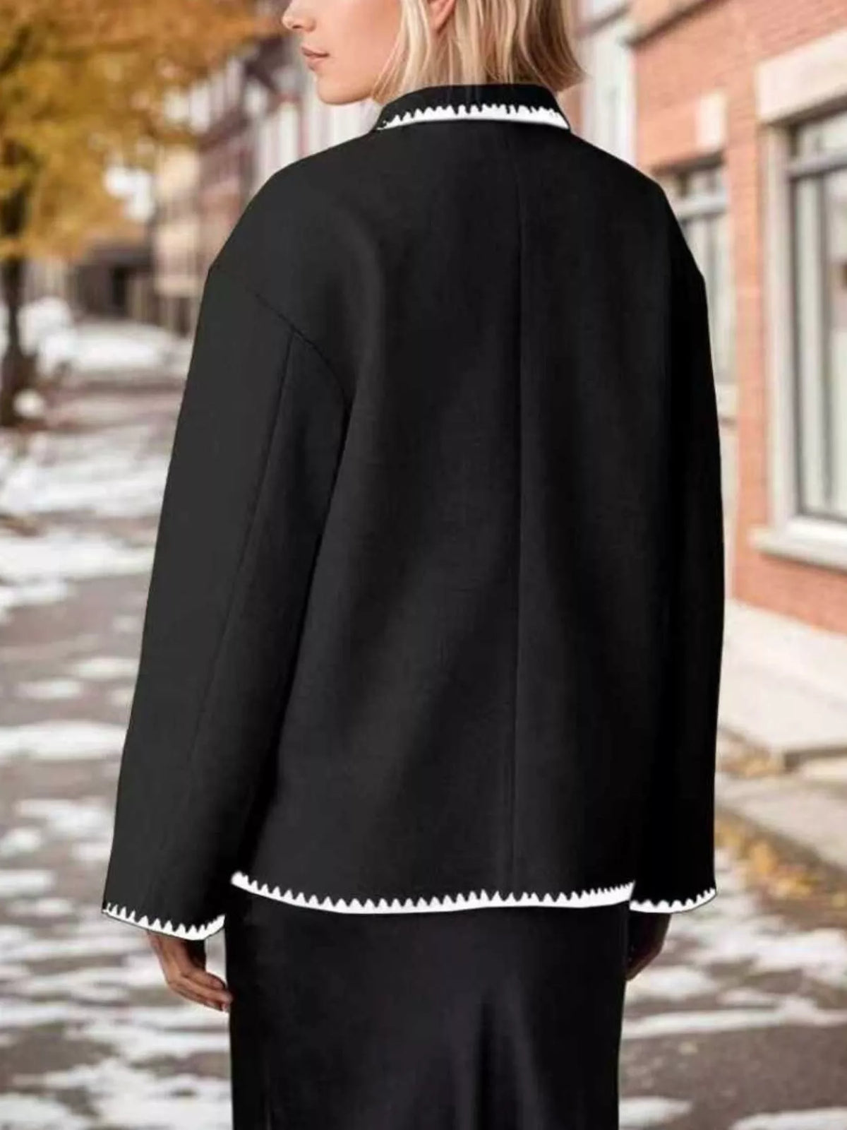 Contrast Trim Drop Shoulder Outerwear
