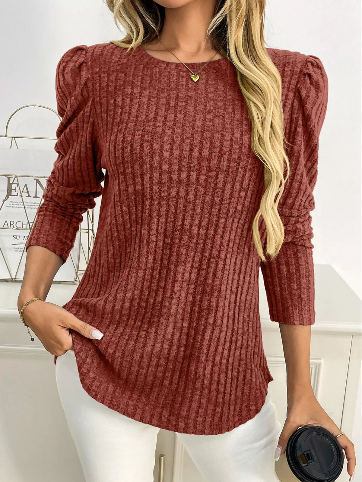 Round Neck Puff Sleeve T-Shirt