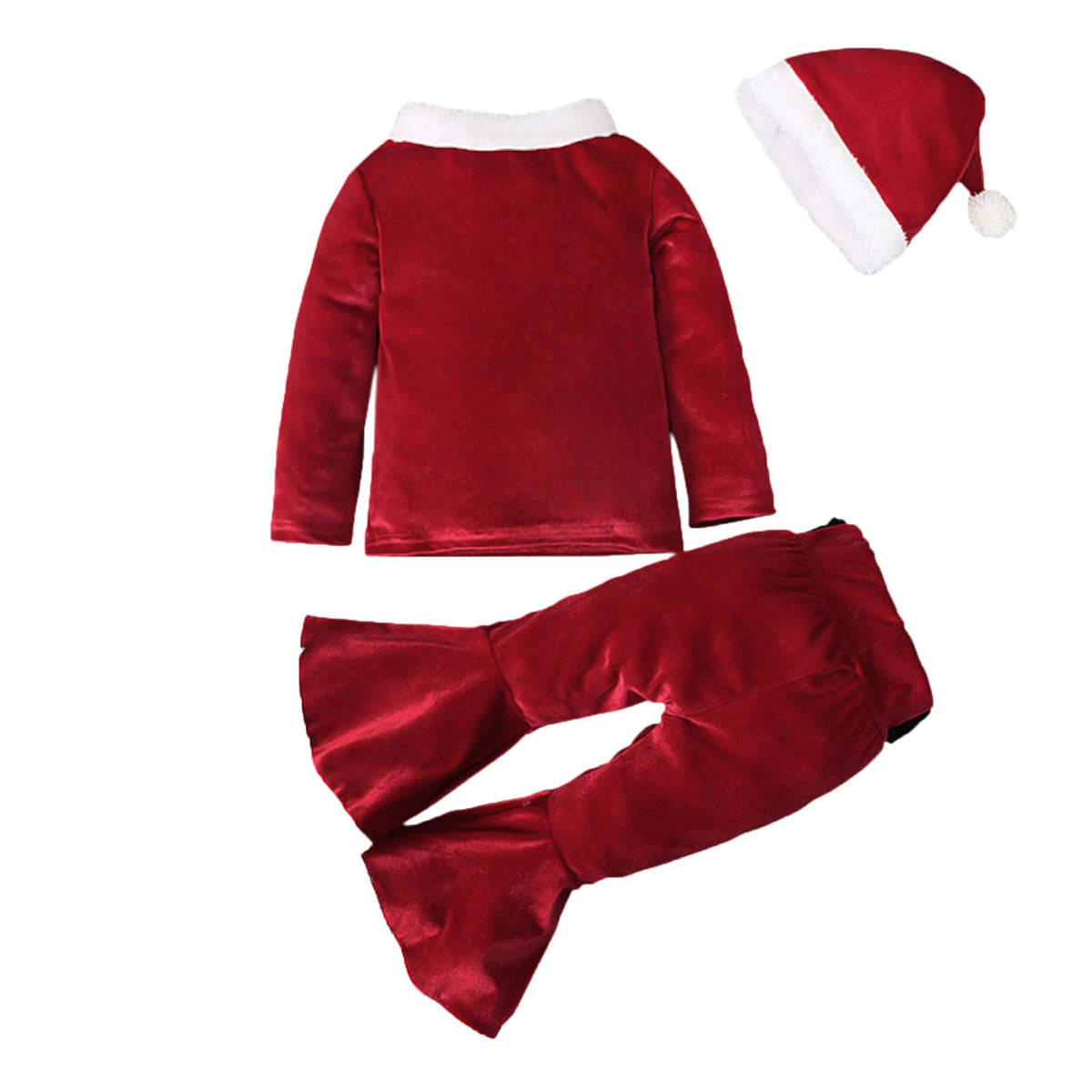 Winter Christmas Long-sleeved Shirt Bell Bottoms Hat Three-piece Children&