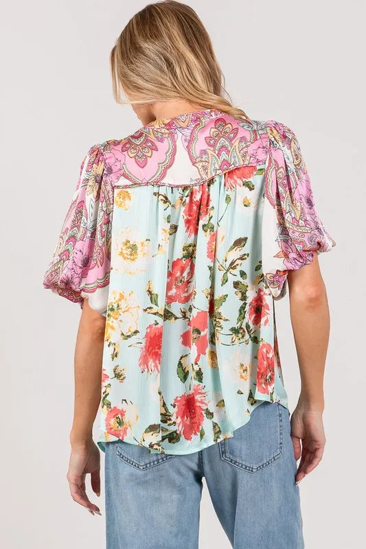 SAGE+FIG Plus Size Floral Mineral Wash French Terry Button Up Shirt