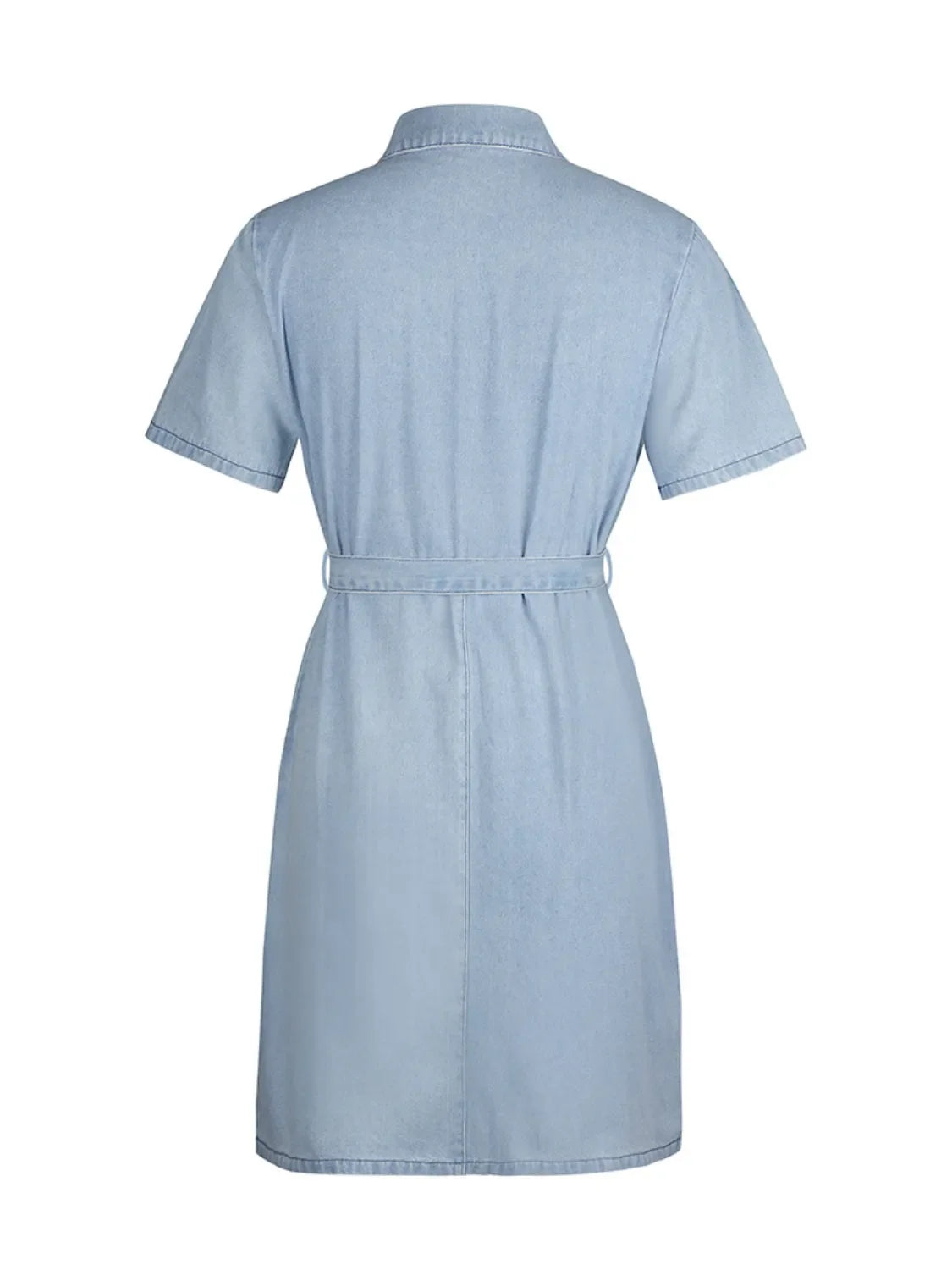 Full Size Zip Front Short Sleeve Denim Dress Plus Size