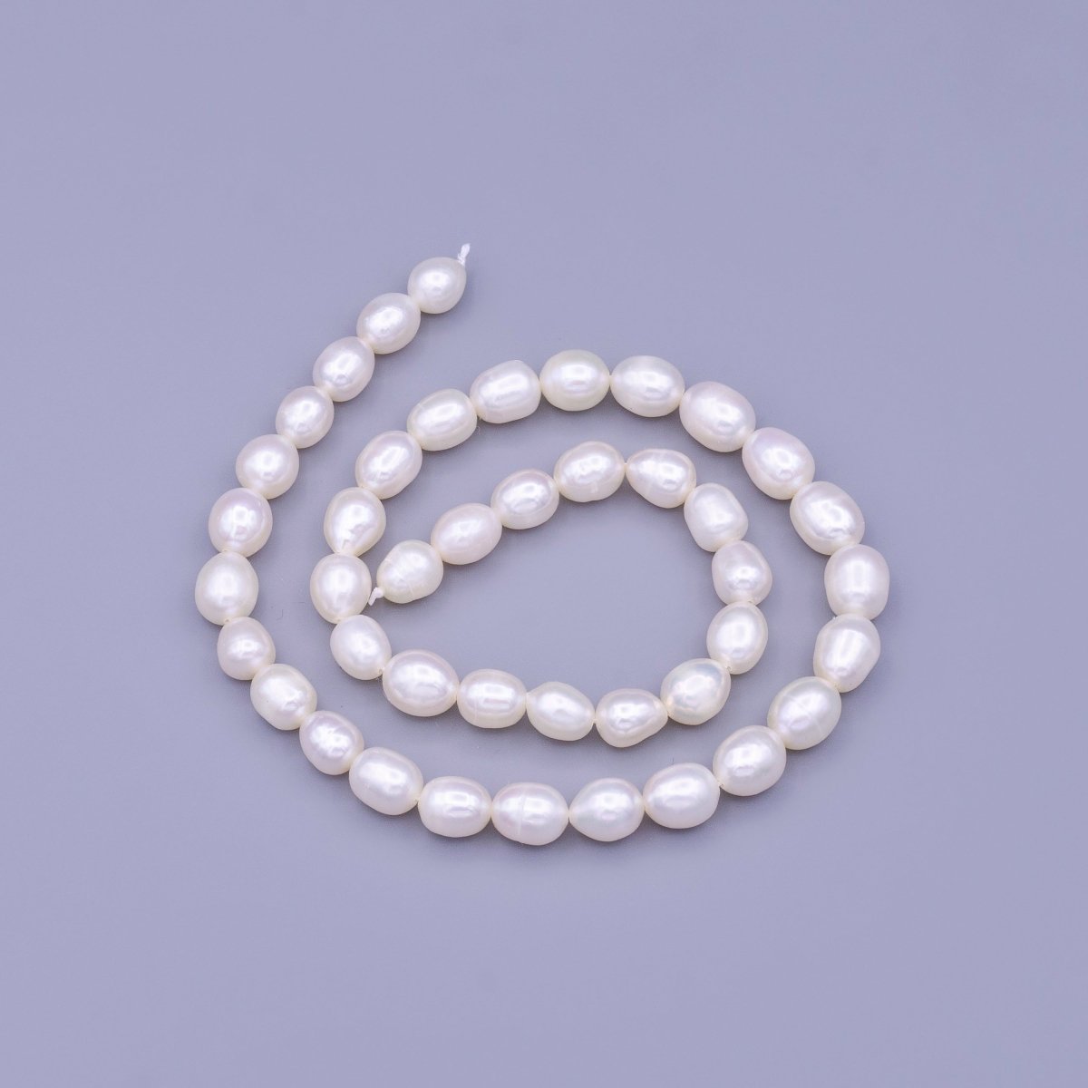 7mm White Rice Oval Freshwater Pearl Beads Strand Findings | WA-01666