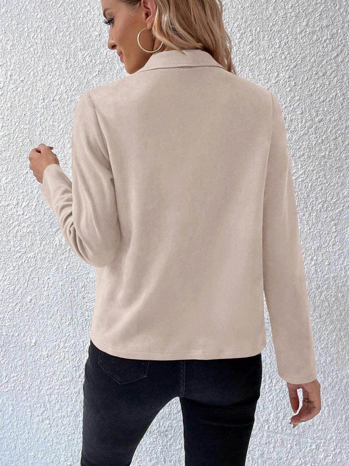 Collared Neck Long Sleeve Jacket for Everyday Wear