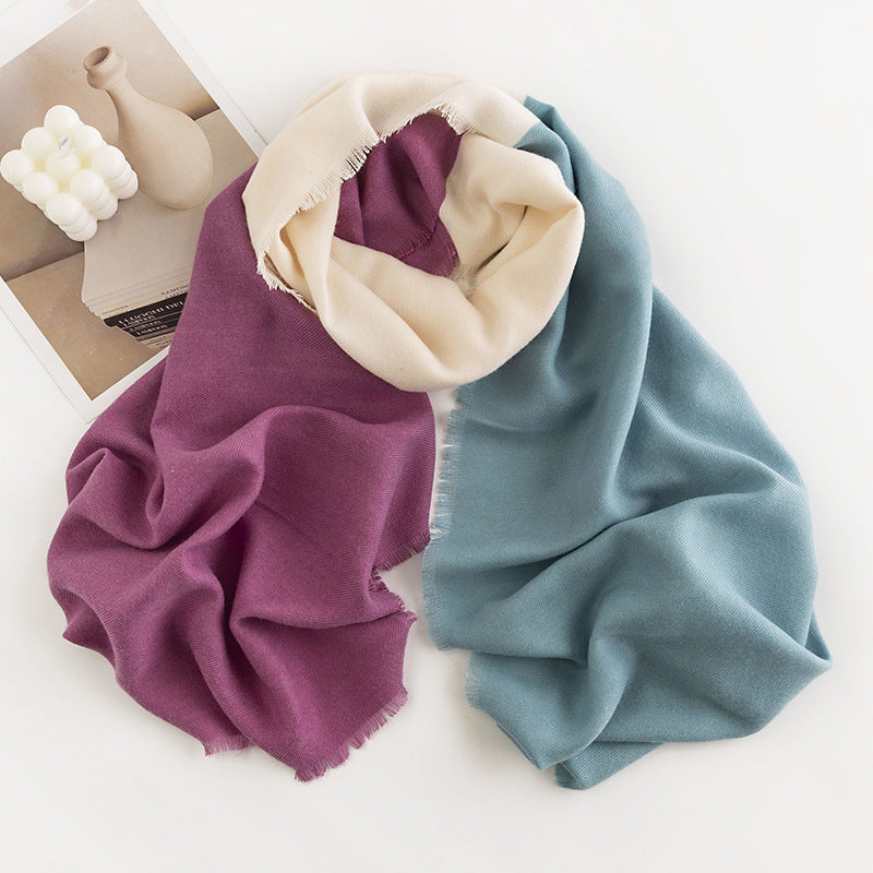 Herringbone Pattern Monochrome Artificial Cashmere Scarf Women&