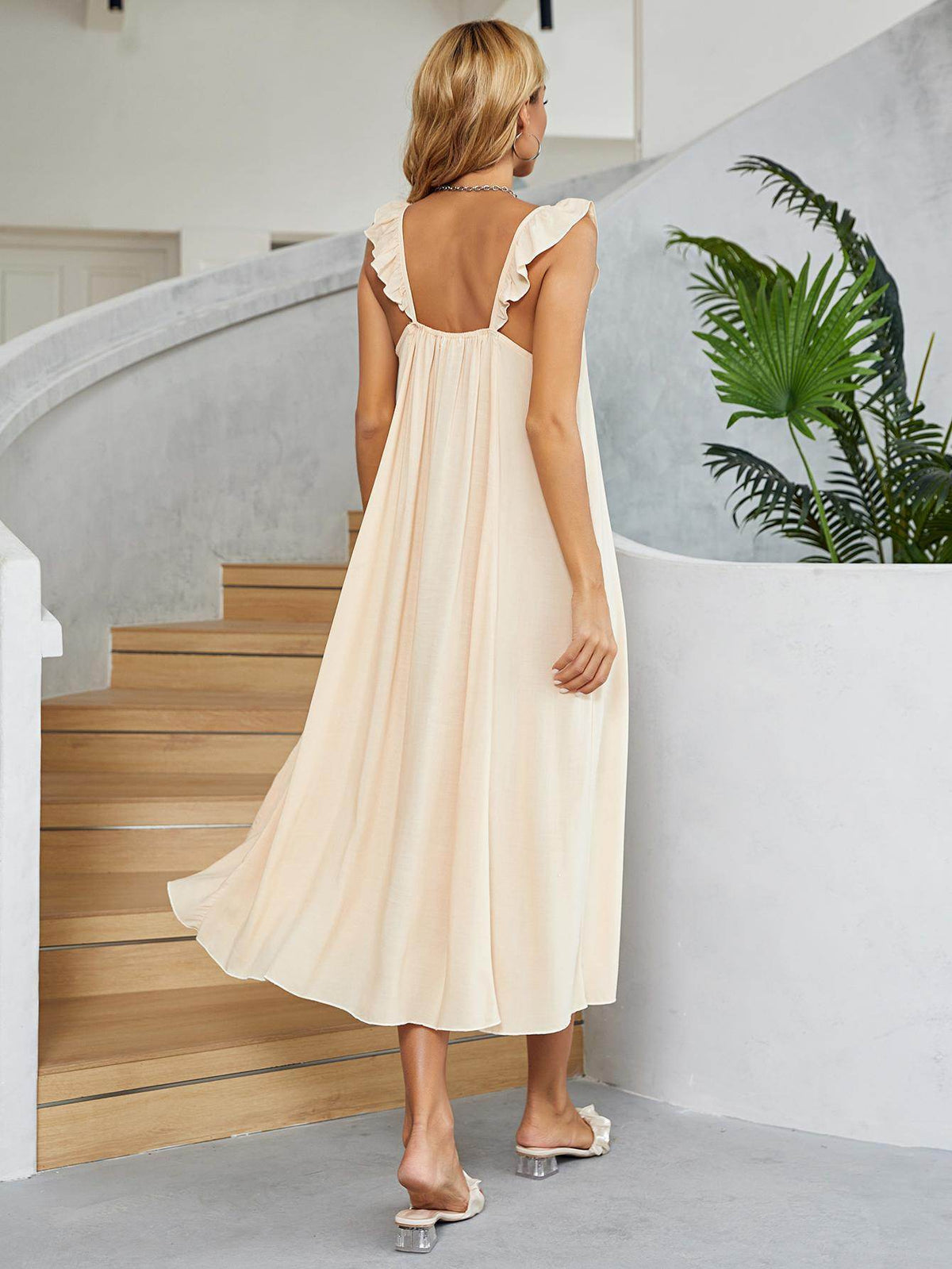 Ruffled V-Neck Midi Dress for Chic Summer Style