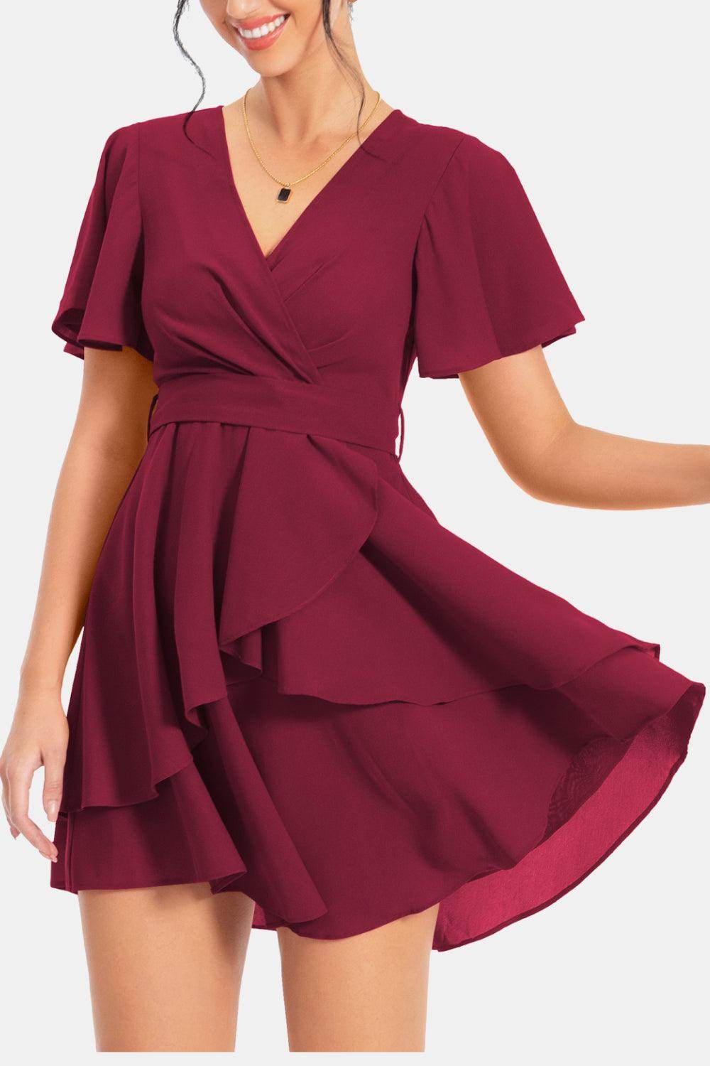Surplice Neck Flutter Sleeve Dress for Chic Summer Style