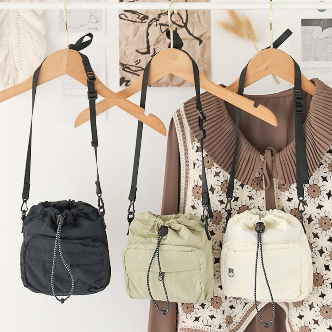 Versatile Drawstring Bucket Bag for Women - Casual Nylon Shopping Small Crossbody Mobile Phone Bag