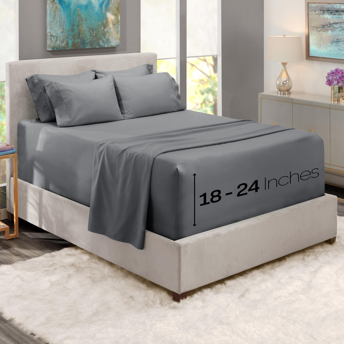 King Size Deep Pocket Sheet Set 6 Piece - Extra Deep Fitted Sheets 18-24 Inch Microfiber Linen