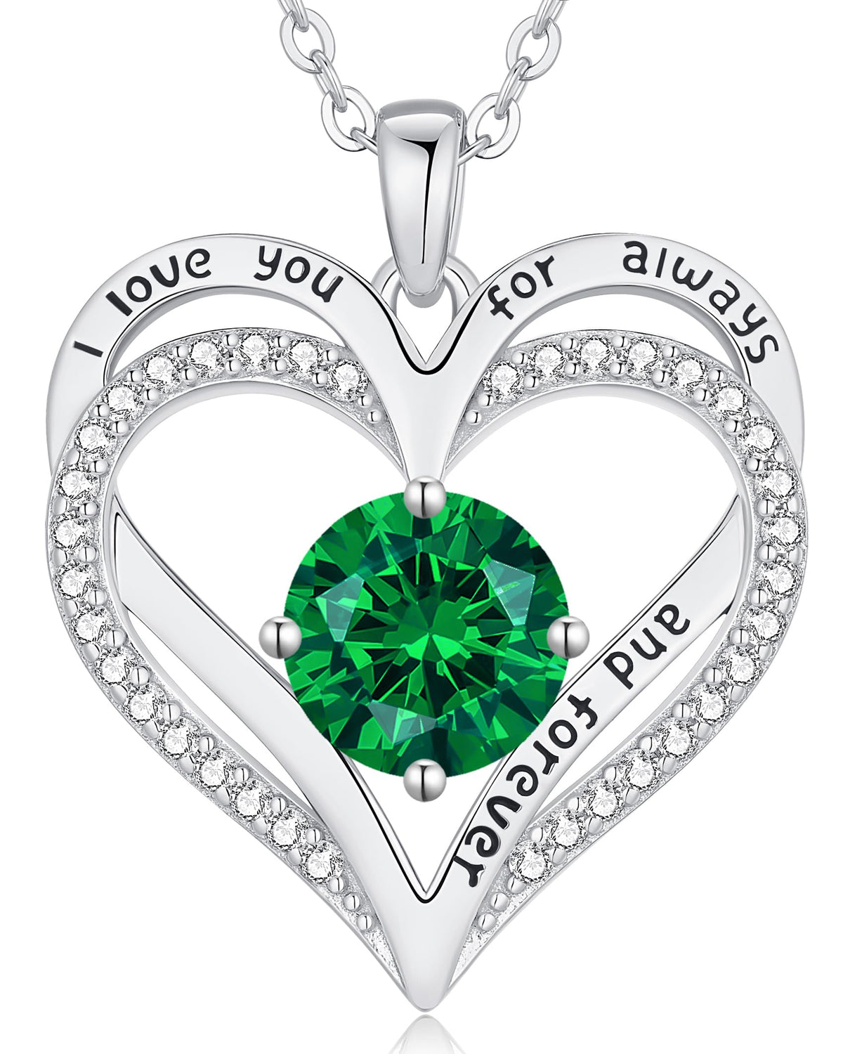 Personalized Double Heart Birthstone Necklace for Women – Sterling Silver Gift