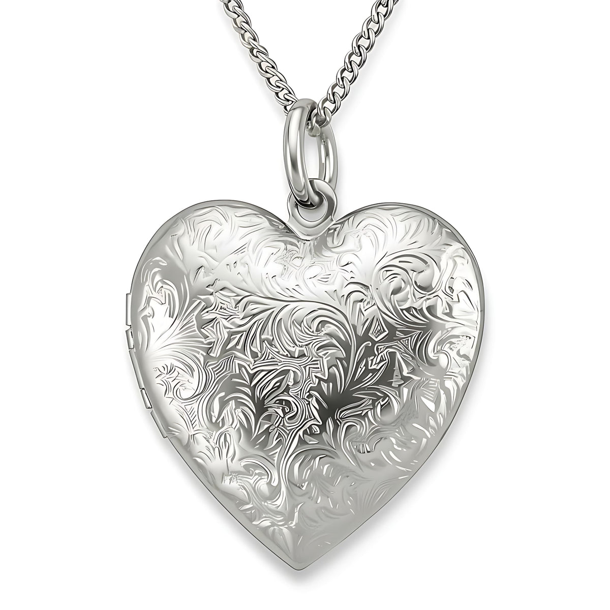 UNCLE LOL Vintage Silver Heart Locket Necklace – Engraved Photo Pendant for Women