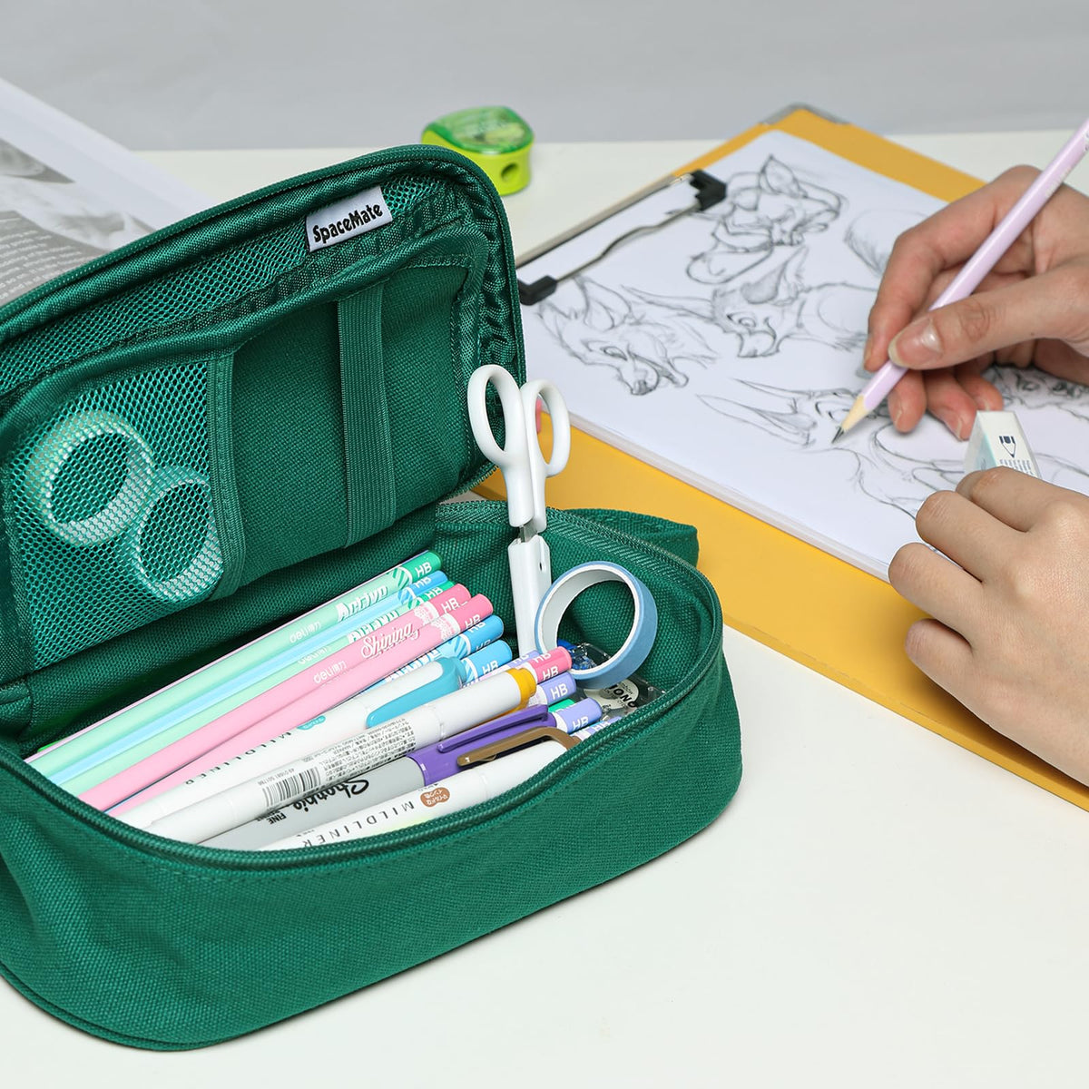 Large Pencil Case 1800ml - Heavy Duty Canvas School Supplies Organizer for Kids Students
