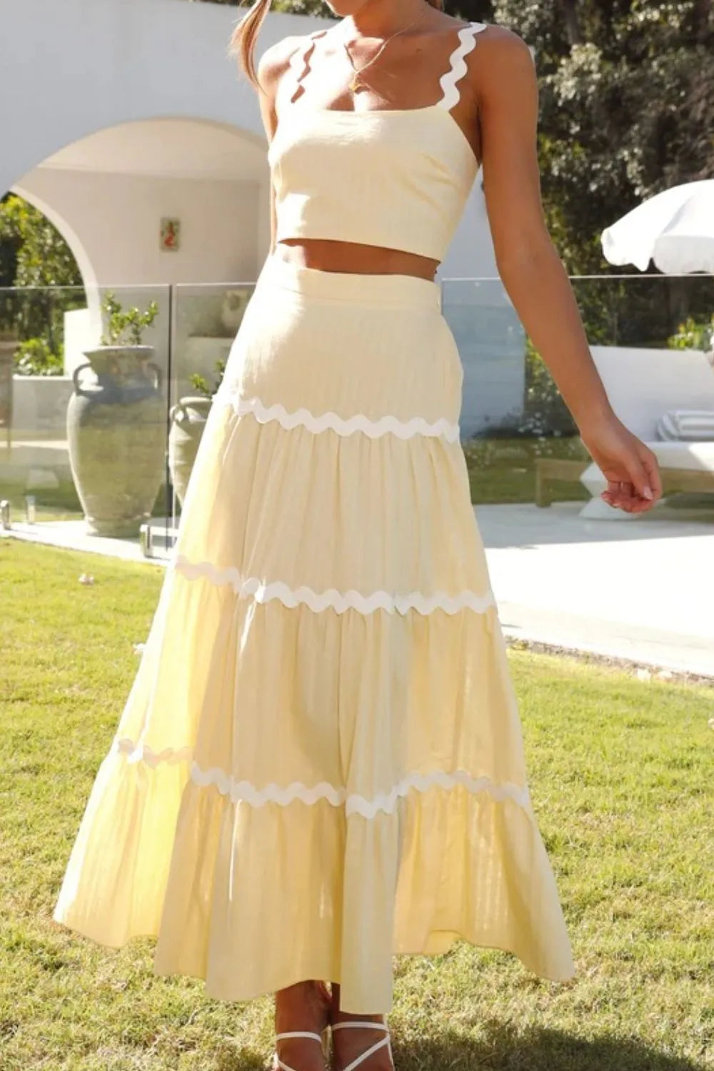 Contrast Trim Cami and Maxi Skirt Set