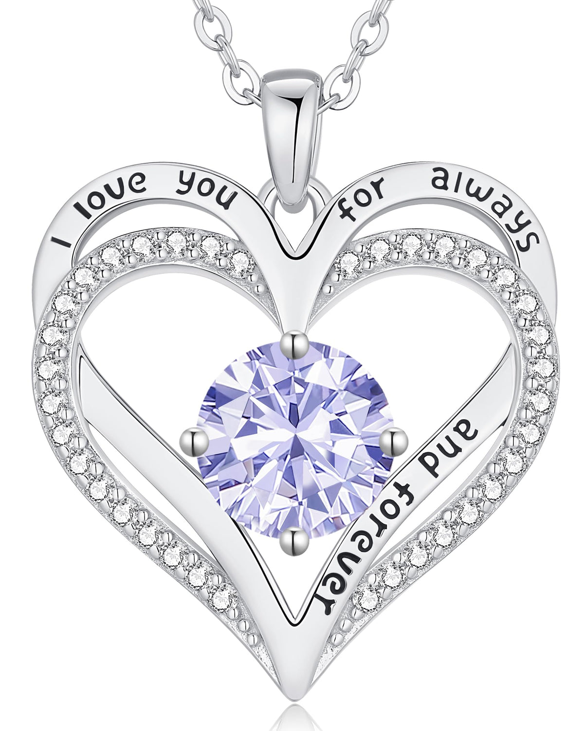 Personalized Double Heart Birthstone Necklace for Women – Sterling Silver Gift