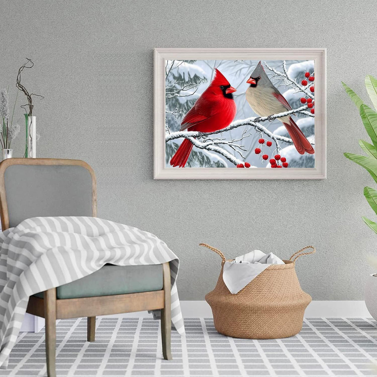 Cardinals Diamond Art Kits for Adults, 5D Christmas Diamond Painting Kits for Beginner, Full Round Drills Red Birds Painting By Diamond Snow Scene Bead Gem Art for Home Decor 16 x 12 in