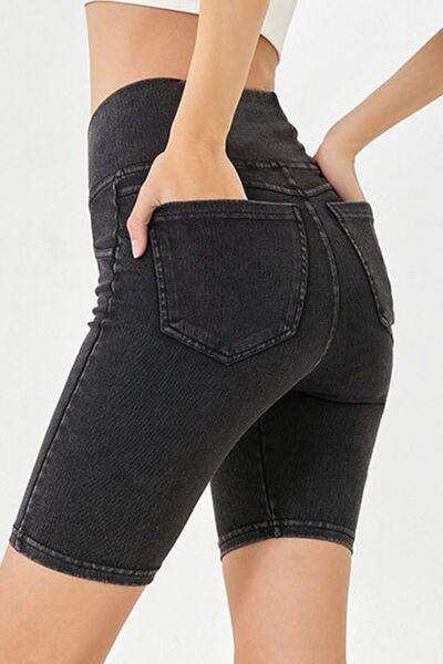 Basic Bae Asymmetrical Waist Denim Shorts With Pockets