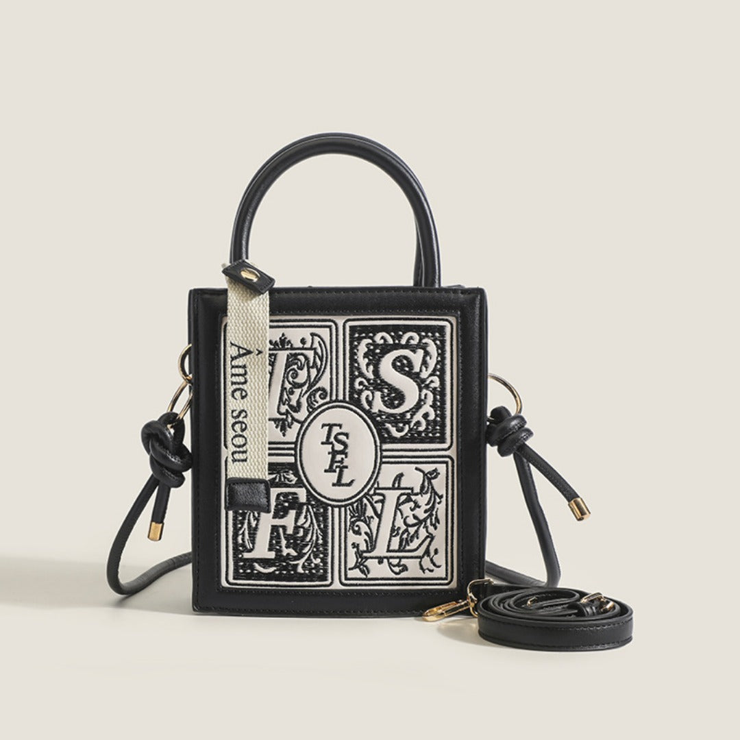Embroidery small square bag crossbody, versatile casual shoulder bag, Crossbody tote bag small