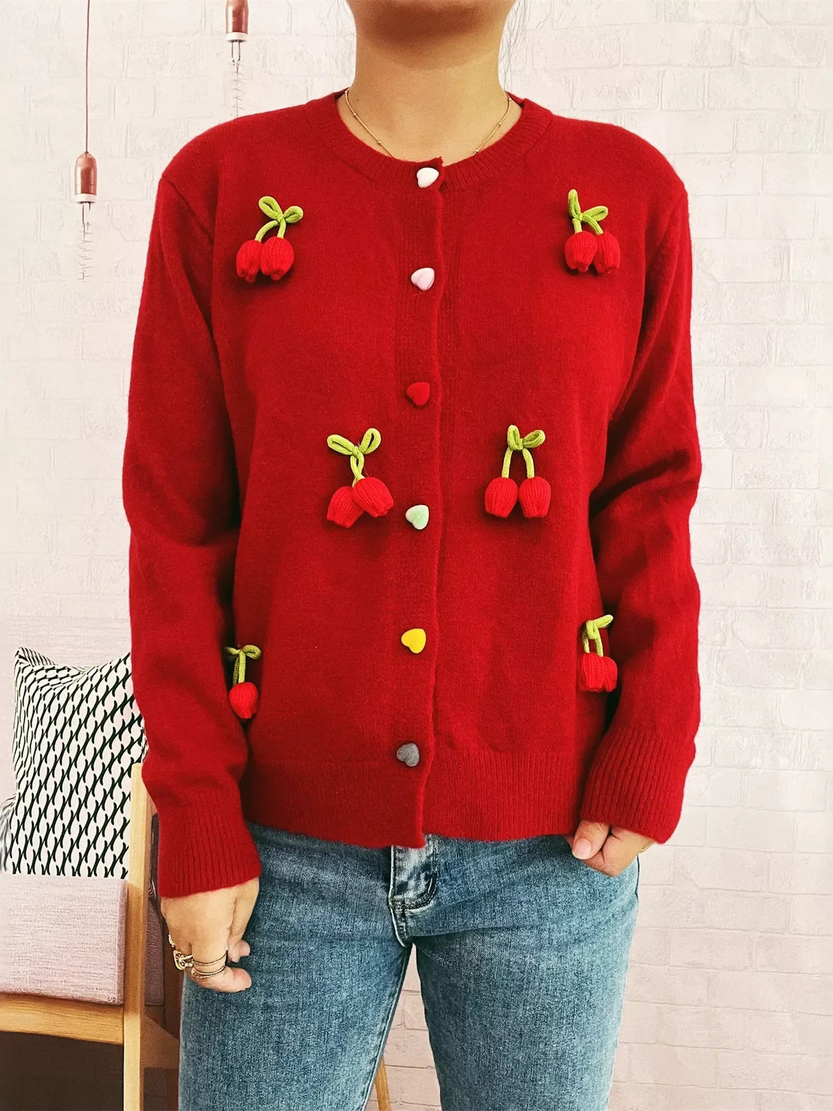 Flower Button Up Long Sleeve Cardigan