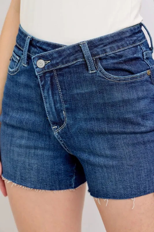 Judy Blue Full Size High Waist Criss-Cross Waistband Denim Shorts Plus Size