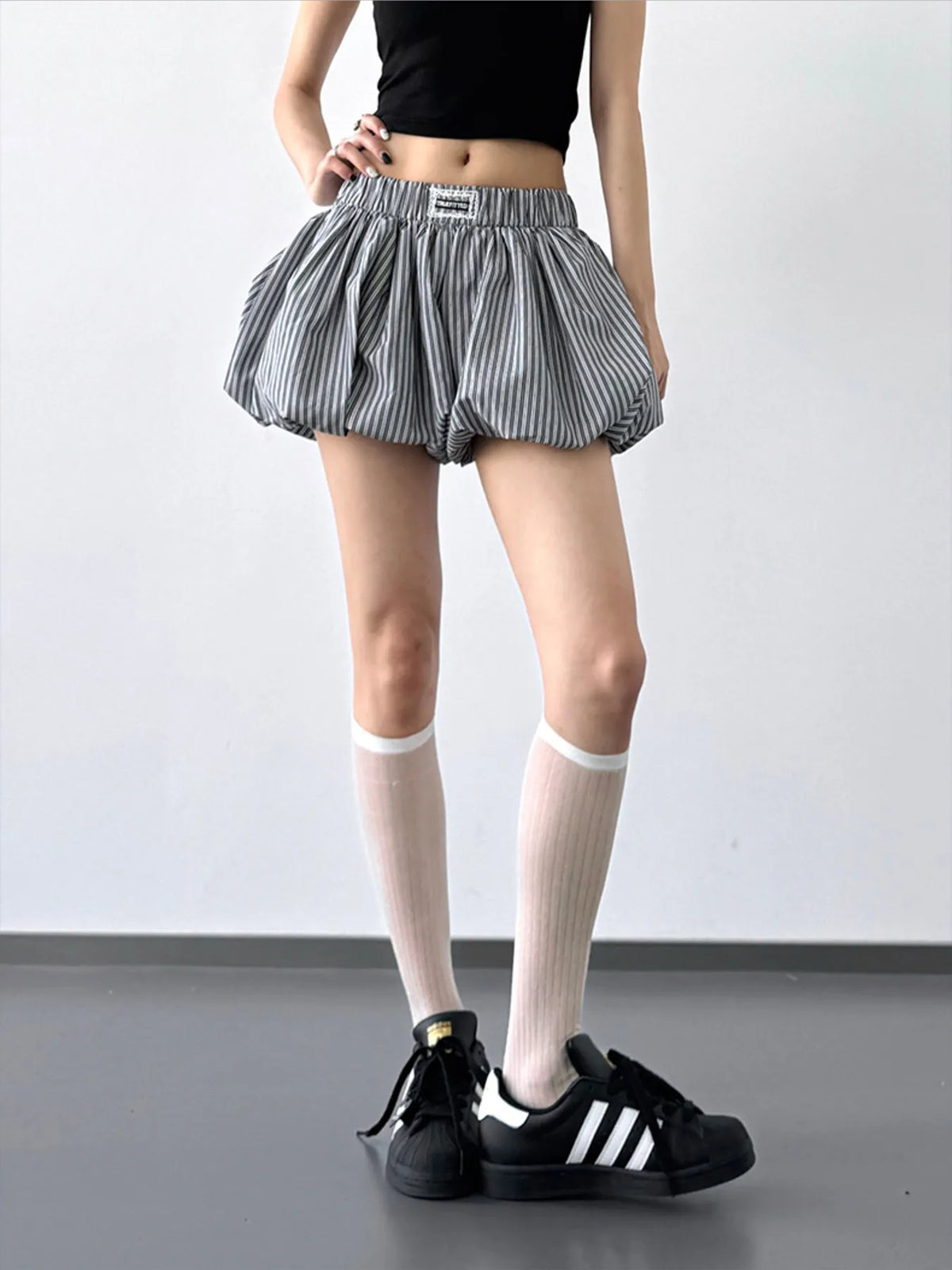 Striped Bubble Hem Casual Shorts
