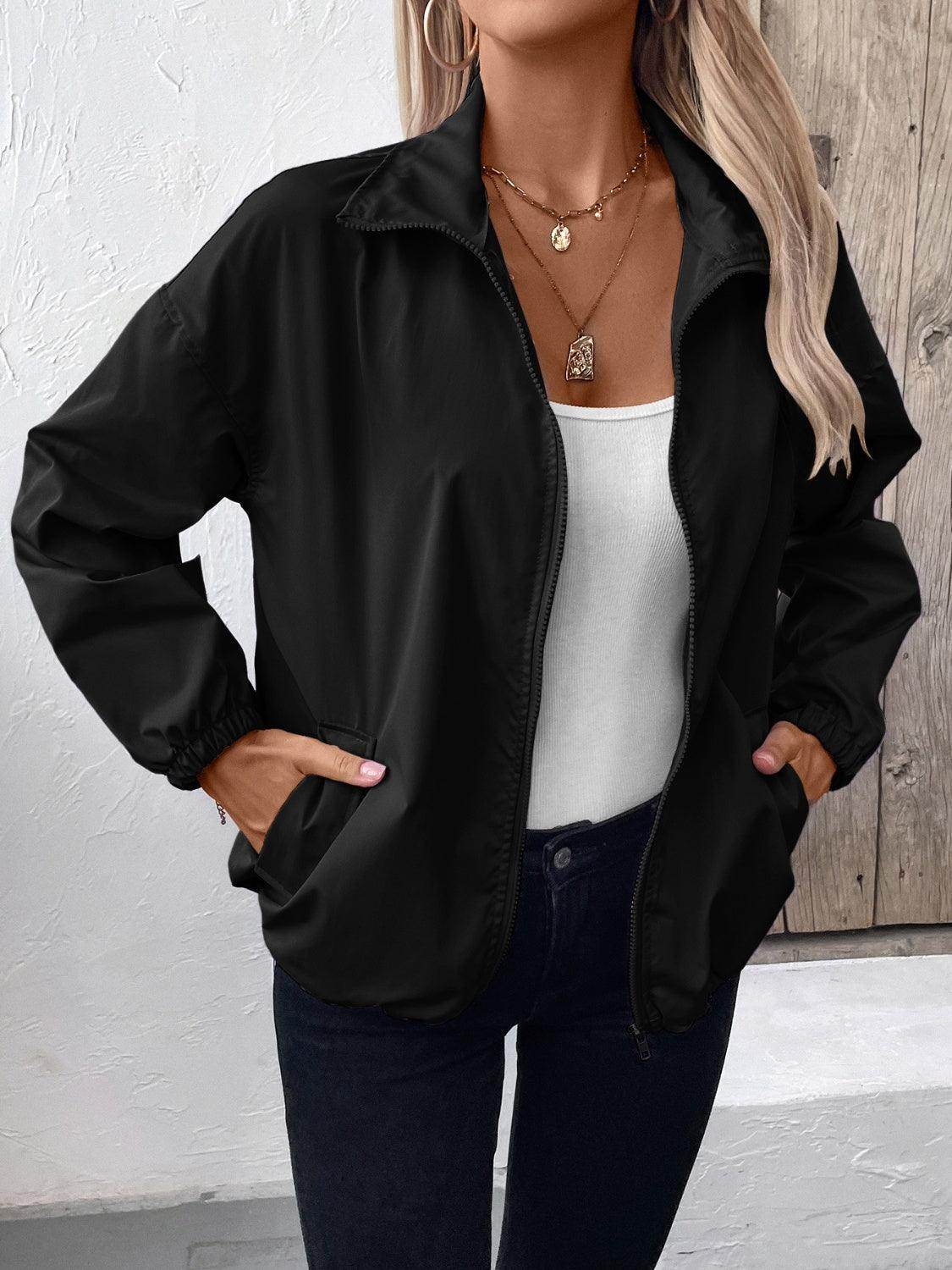 Ivy Lane Pocketed Zip Up Long Sleeve Jacket for Women