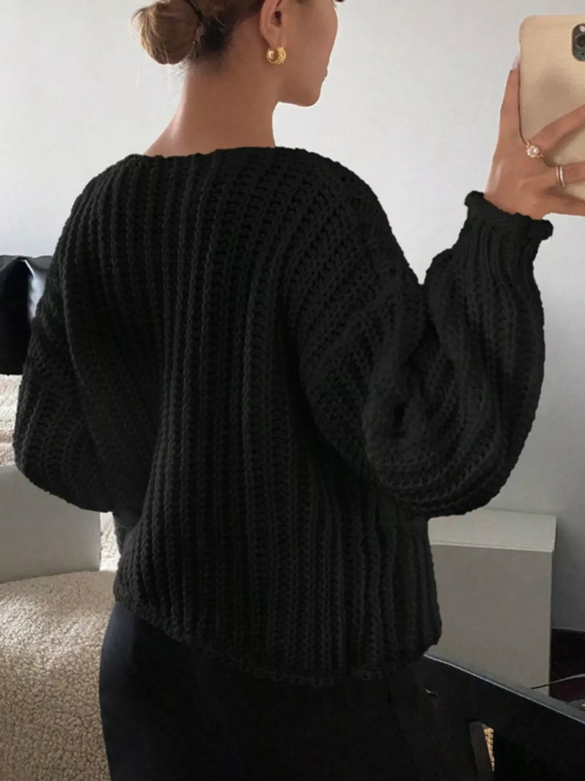 Button Up Dropped Shoulder Cardigan