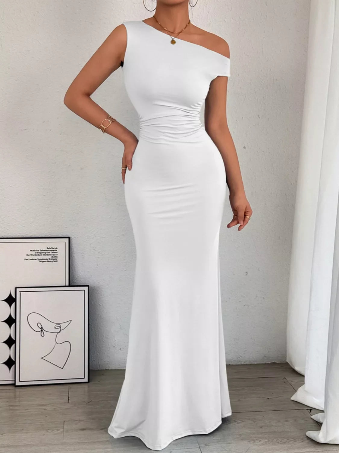 One-Shoulder Ruched Bodycon Maxi Dress