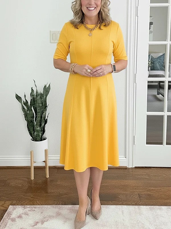 2026New Short-Sleeved Slim-Fitting Round-Neck Spring And Summer Solid Color Cross-Border Dress European And American Style Women&