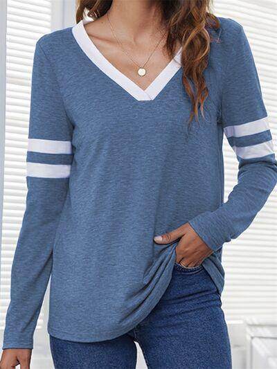 Heathered V-Neck Long Sleeve T-Shirt for Women Casual Wear