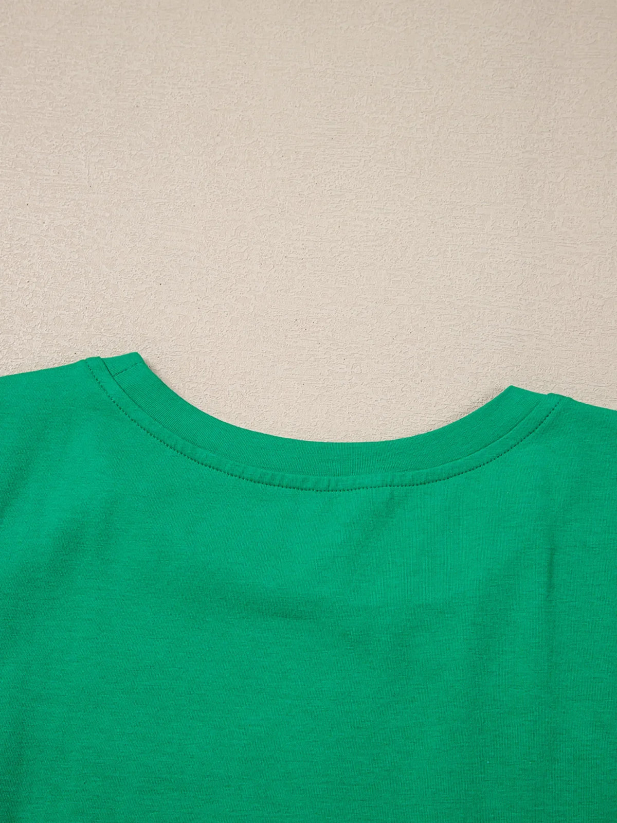 Ruffled Sleeve Slim Fit Crew Neck Top