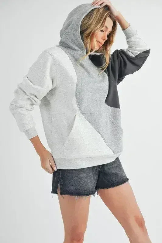Aemi + Co Color Block Hoodie with Kangaroo Pocket