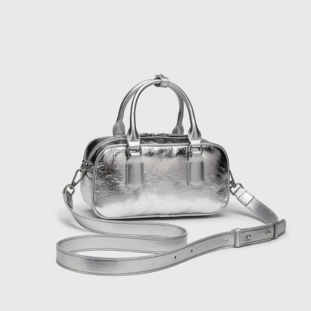 Retro crossbody bag, small square bag, small top handle purse metallic