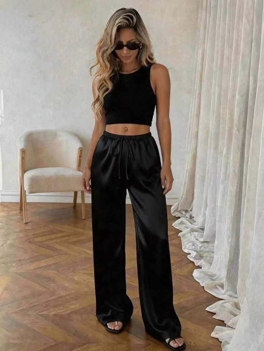 Relaxed stretch acetate wide-leg women&