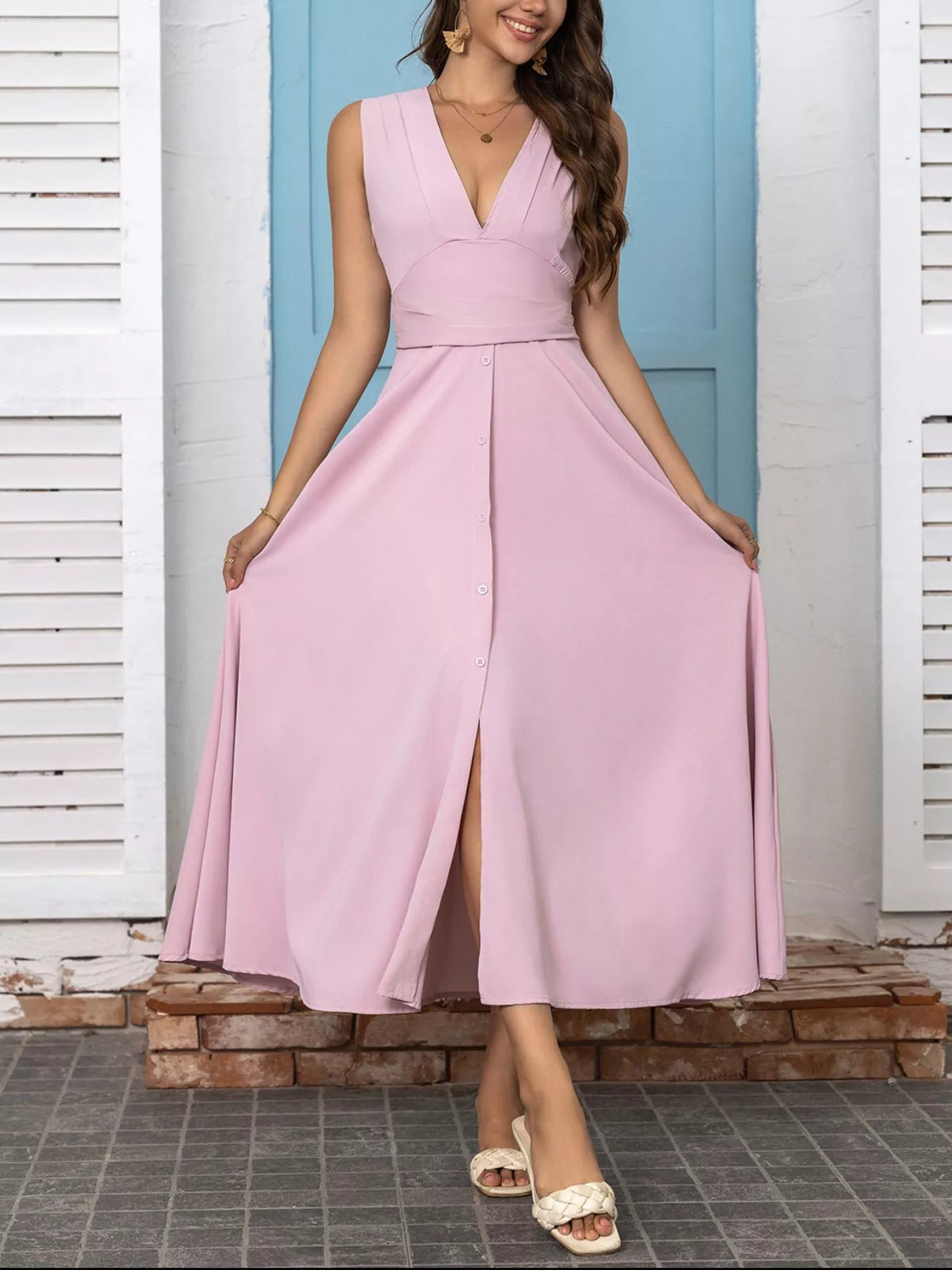 Full Size Slit V-Neck Sleeveless Dress Plus Size