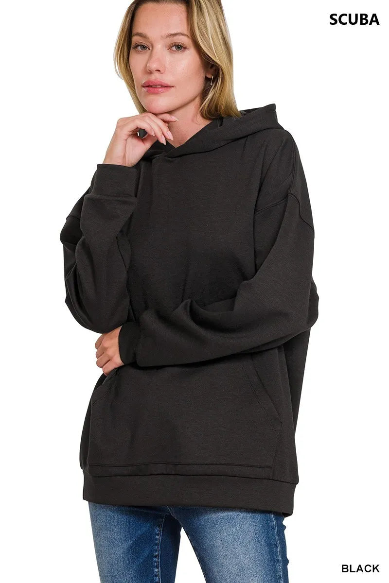 Zenana Oversized Scuba Hoodie with Kangaroo Pocket