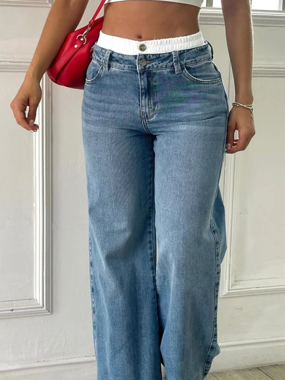 High Waisted Wide Leg Vintage Wash Jeans