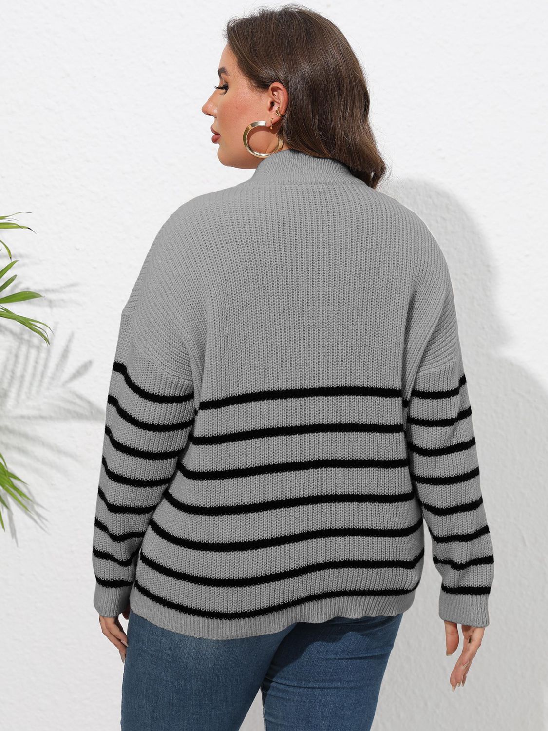 Zip-Up Striped Sweater