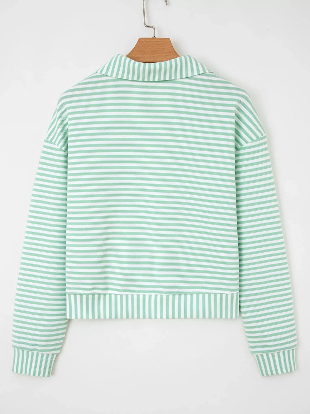 Stripe Quarter Zip Collar Long Sleeve Top