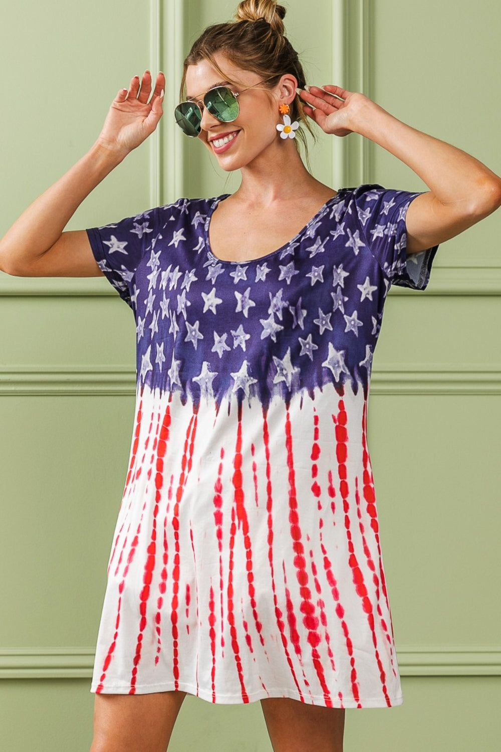 American Flag Theme Tee Dress – Patriotic Flag Tee Dress, American Pride Dress, Summer Flag Dress, Casual Flag Dress, Stylish Tee Dress, Fourth of July Dress, Flag Print Dress