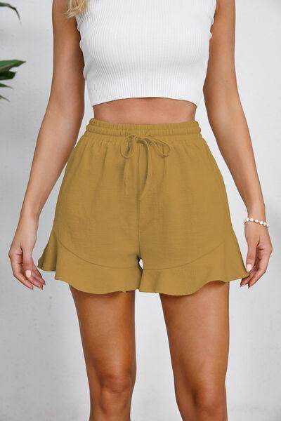 Full Size Drawstring Ruffle Hem Shorts for Women