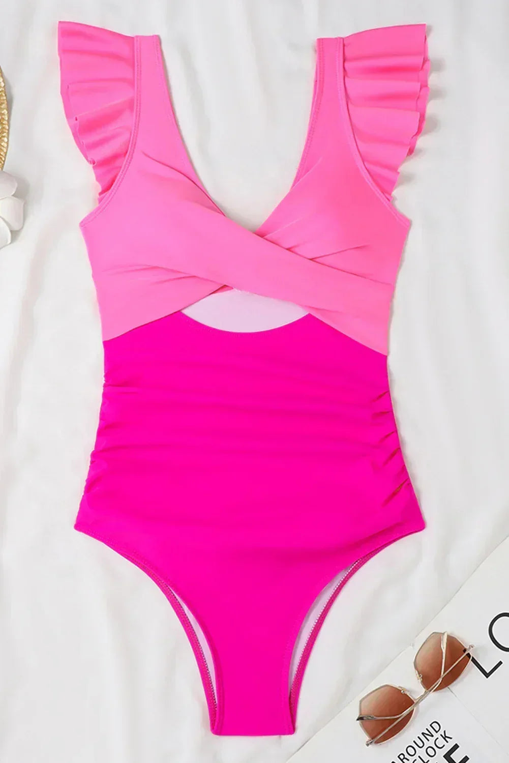 Black Color Block Cut Out Criss Cross One Piece Swimsuit