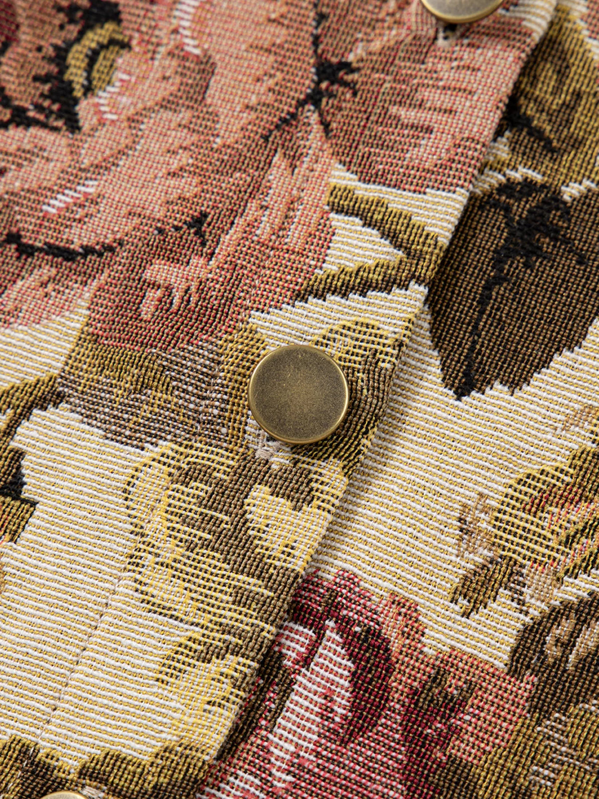 Floral Waffle Knit Patchwork Chest Pockets Buttoned Jacket