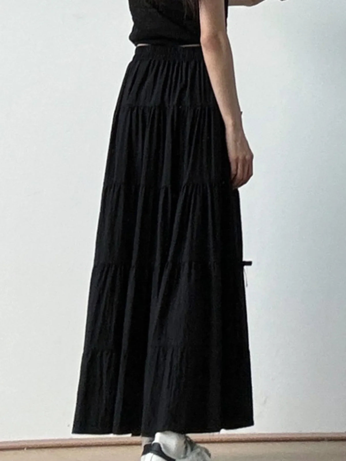 Tiered Elastic Waist Maxi Skirt