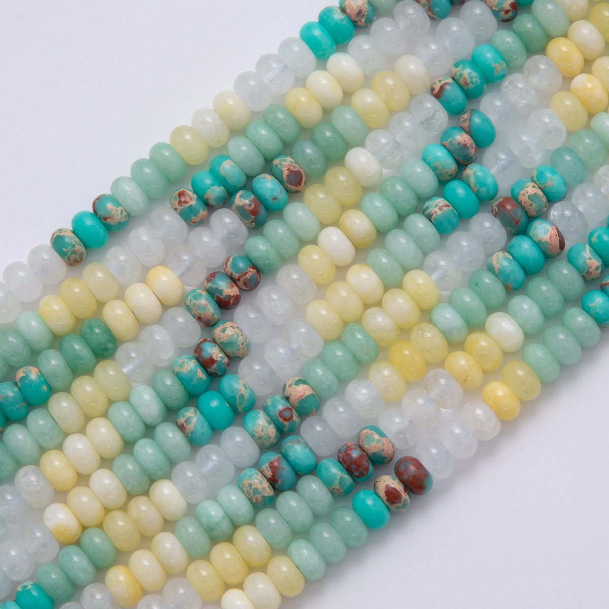 8mm Gradient Yellow-Clear-Green-Turquoise Rondelle Natural Gemstone Bead Strand Finding | WA-1065