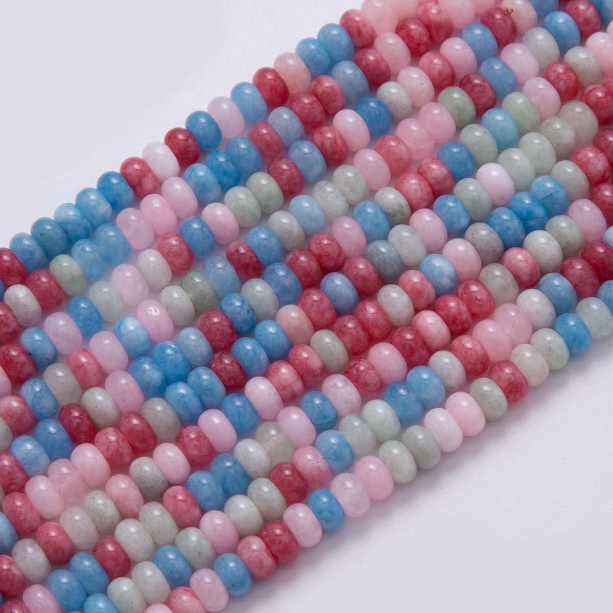 8mm Multicolor Pink-Blue-White Quartz Rondelle Natural Gemstone Bead Strand Finding | WA-399