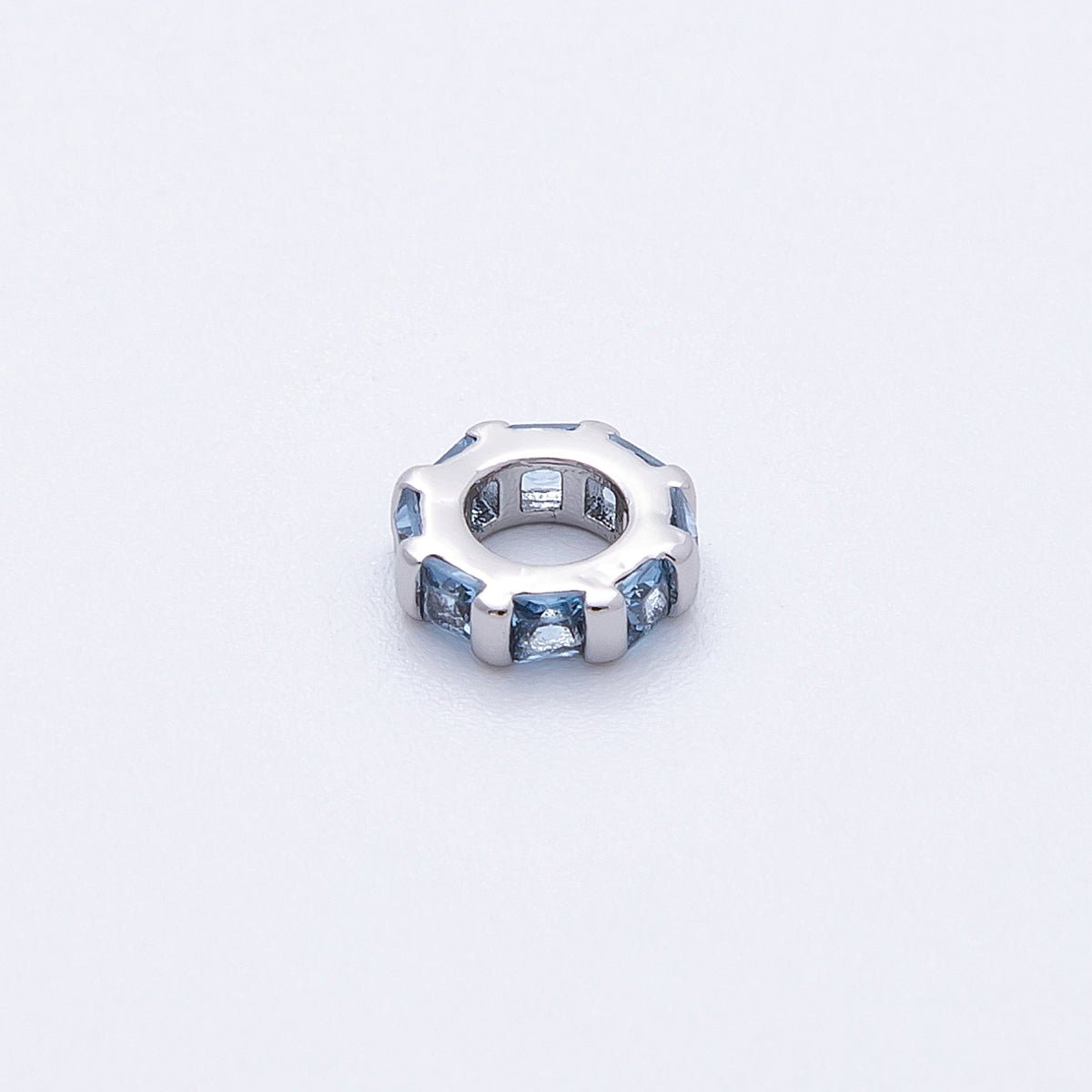 8mm Silver Bead Birthstone Micro Paved Round CZ Rondelle Spacer Charm | Beads-00140 ~ Beads-00151