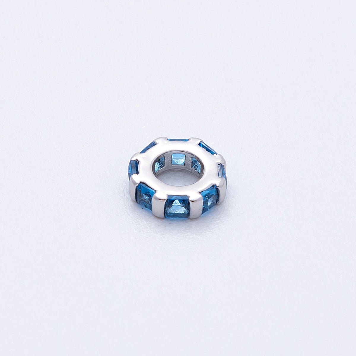 8mm Silver Bead Birthstone Micro Paved Round CZ Rondelle Spacer Charm | Beads-00140 ~ Beads-00151