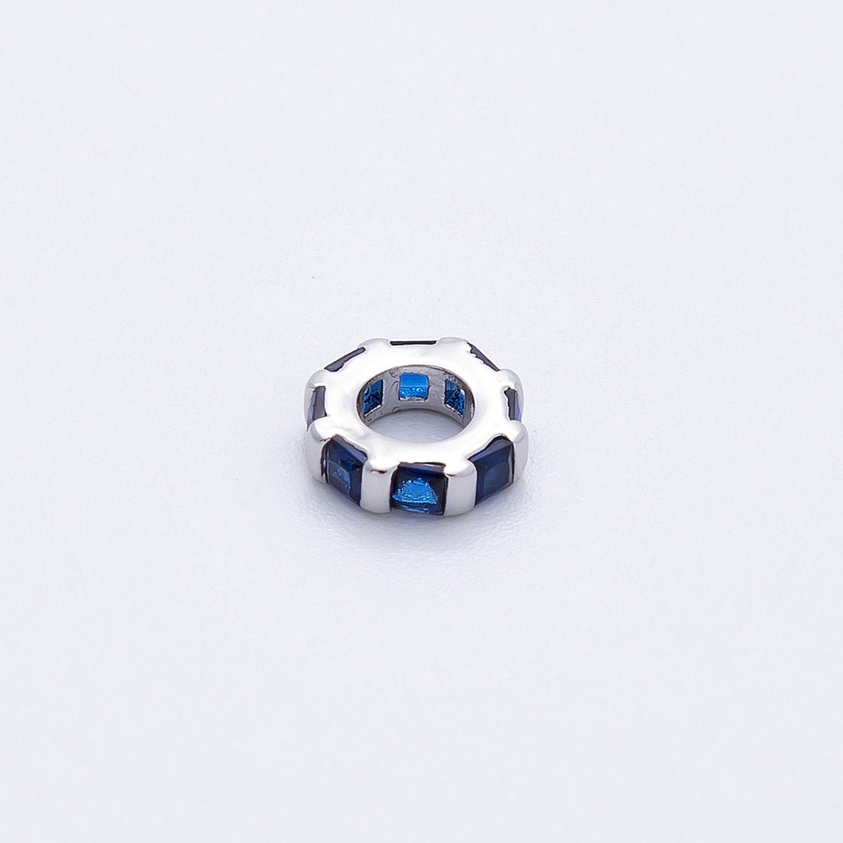 8mm Silver Bead Birthstone Micro Paved Round CZ Rondelle Spacer Charm | Beads-00140 ~ Beads-00151