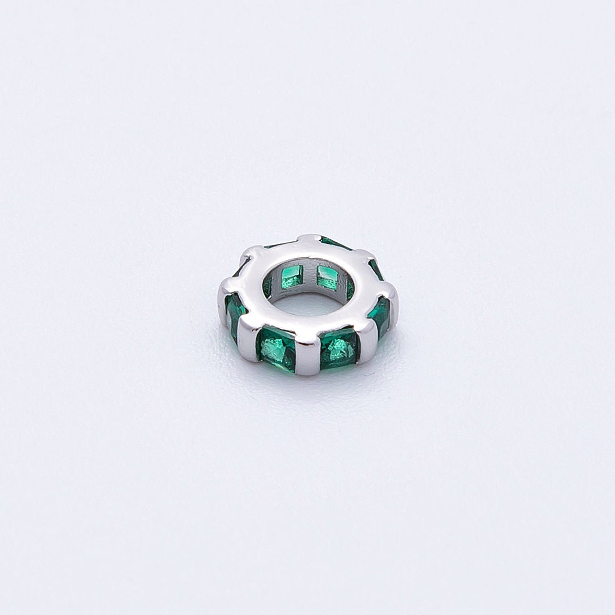 8mm Silver Bead Birthstone Micro Paved Round CZ Rondelle Spacer Charm | Beads-00140 ~ Beads-00151