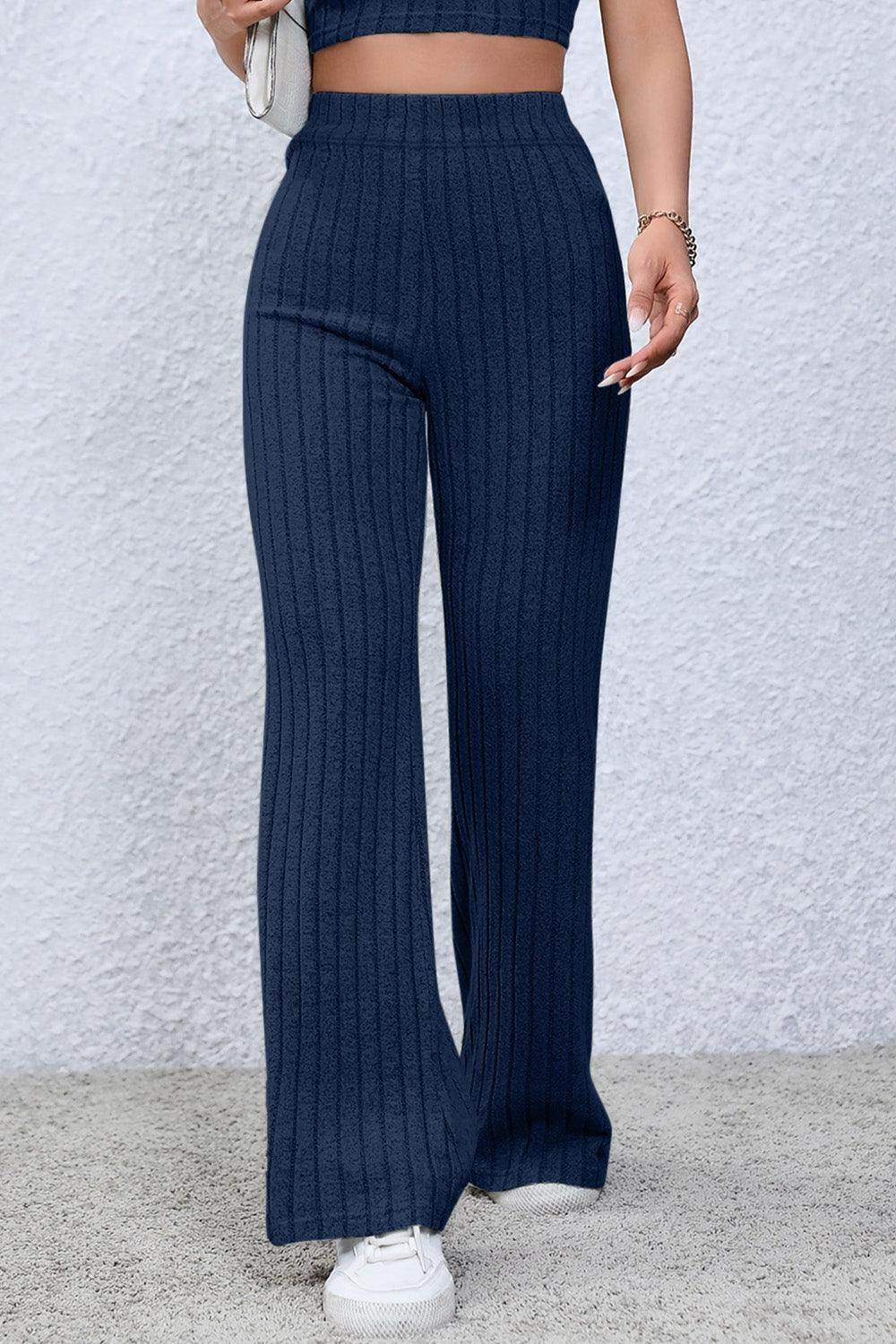 Basic Bae Full Size Ribbed High Waist Flare Pants for Women