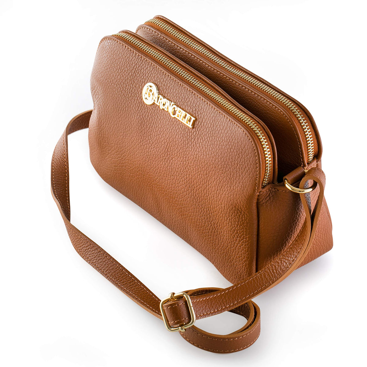 Baroncelli Crossbody Bag Made in Italy with Long Stripe Genuine Italian Soft Leather